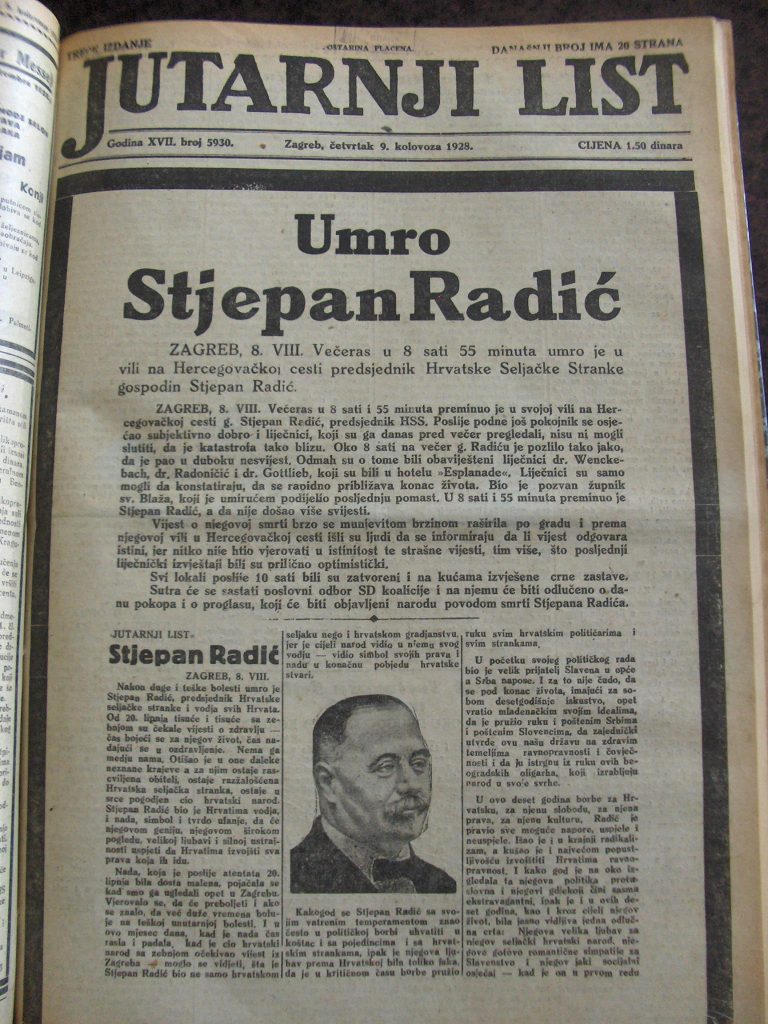 Vijest o smrti Stjepana Radića