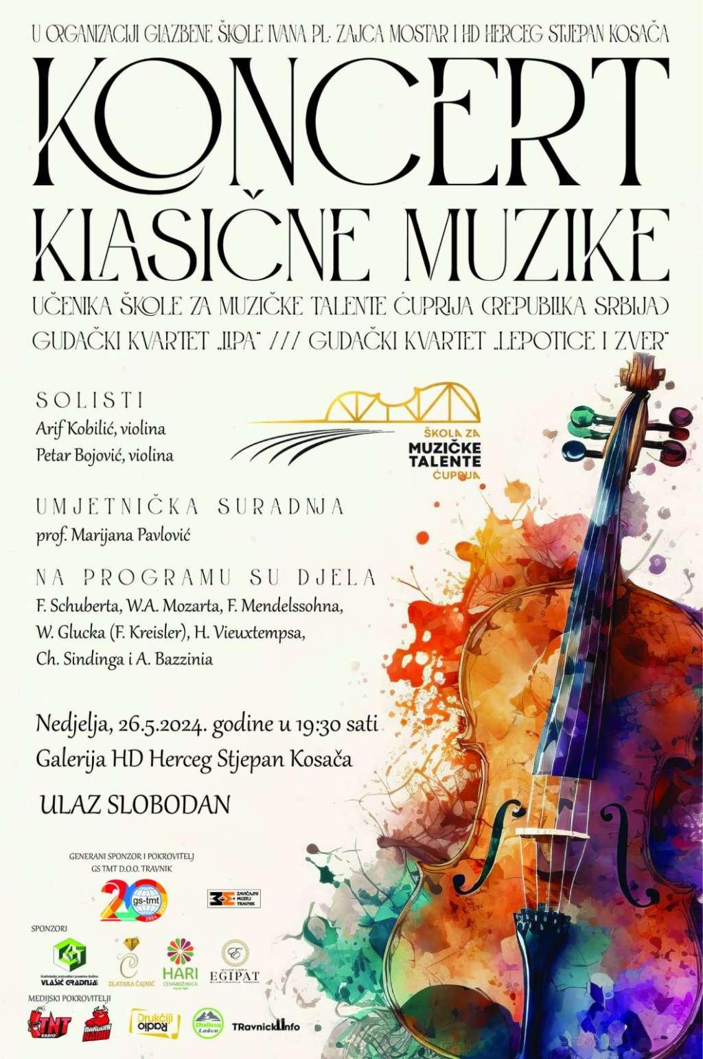 Mostar: Koncert klasične glazbe učenika Škole za muzičke talente Ćuprija