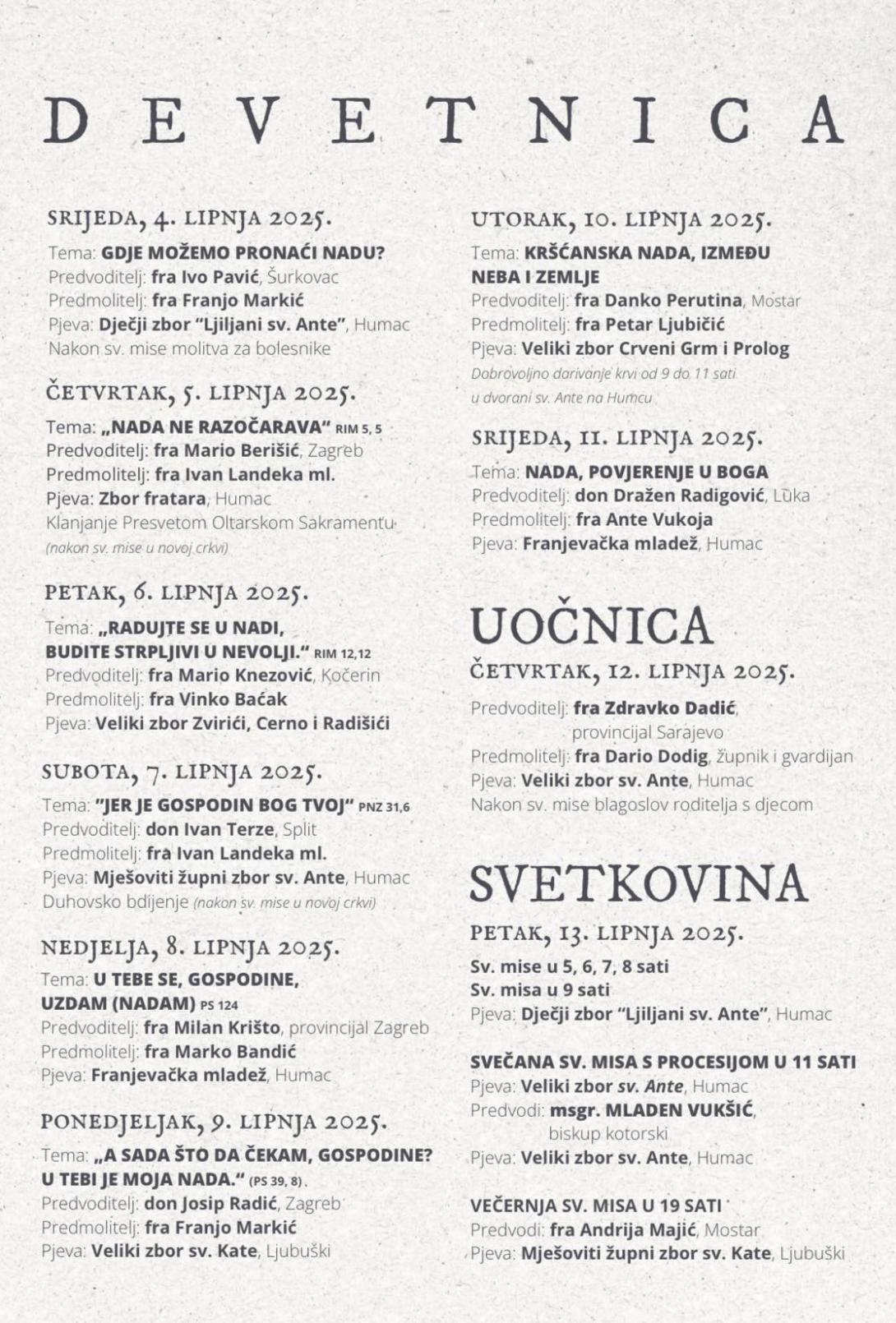 Raspored molitvenog programa