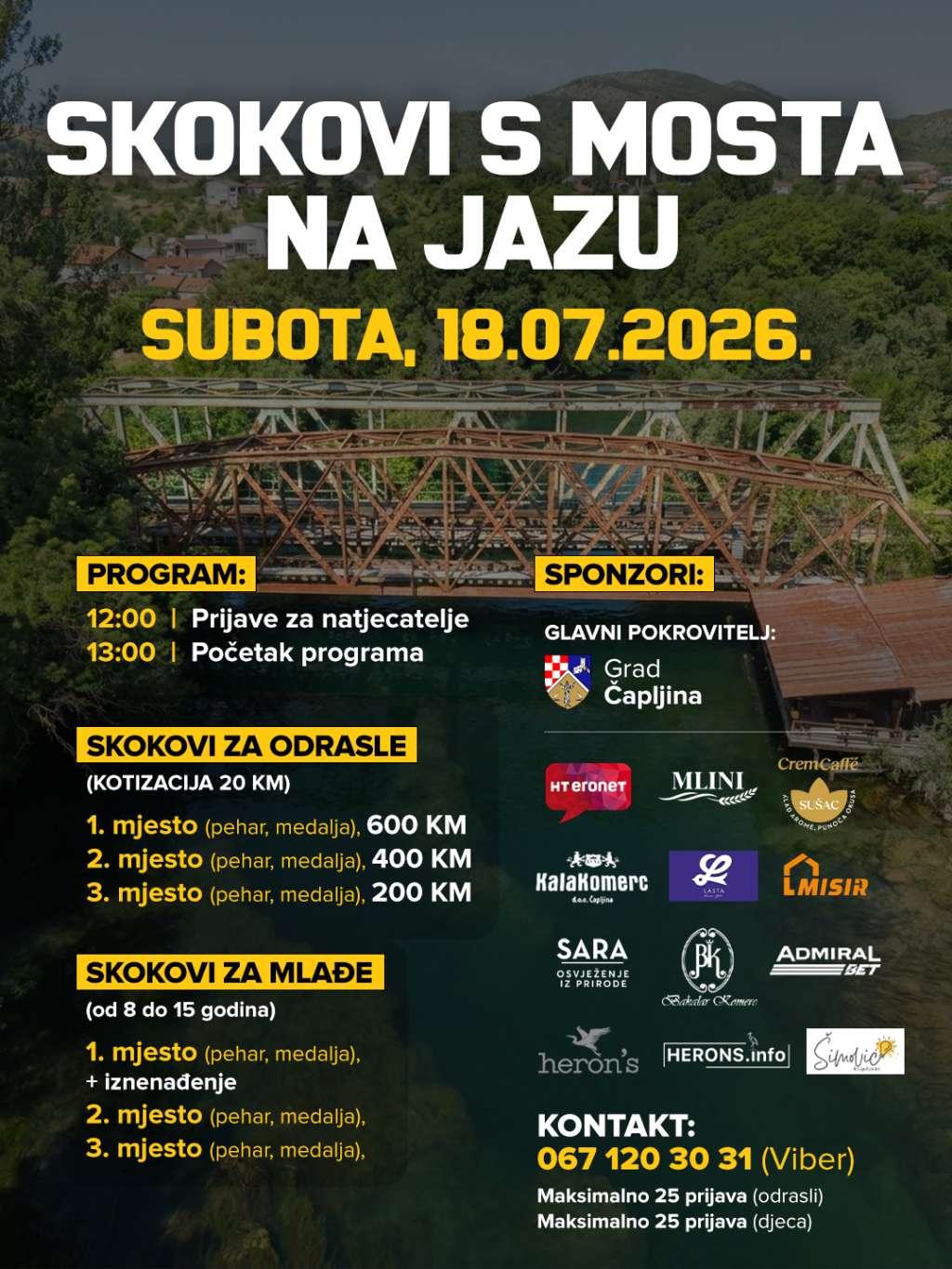 Prvi 'Skokovi s mosta na Jazu' 18. srpnja u Čapljini